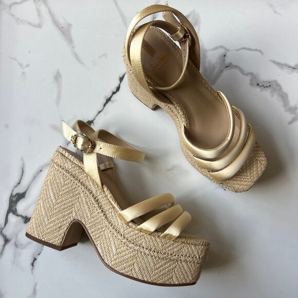 NEW Sam Edelman Tibby Platform Heel Sandal in Washed Lemon Size 8 - Picture 1 of 8